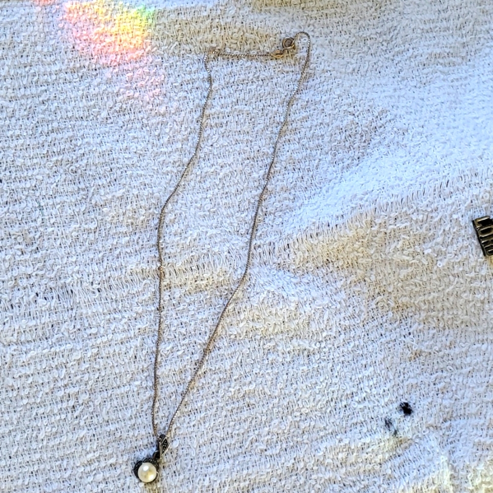 Vintage Sterling Silver Marcasite Pearl Necklace
